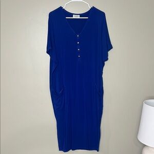 Dwell and Slumber Dress Blue V-Neck Buttoned Dress M/L